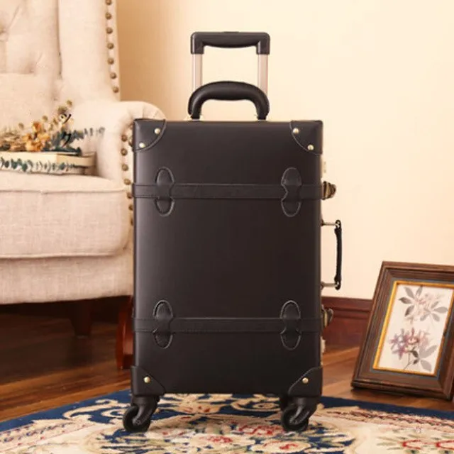 2018 Luggage Retro Solid Rolling Spinner Pu Material Suitcase 4 Wheels Silent Suitcase Case High