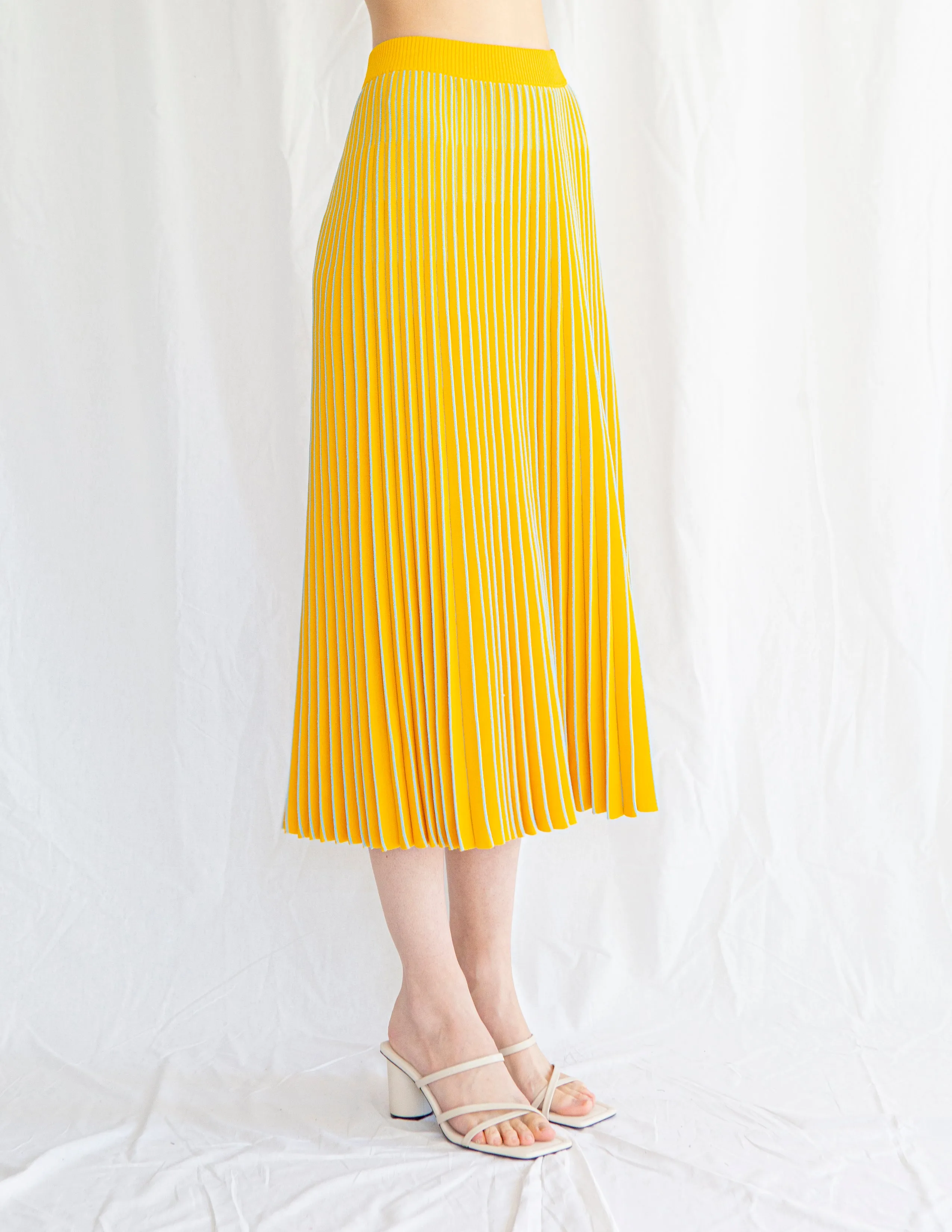 3D Knit Pleated Skirt in Sunflower