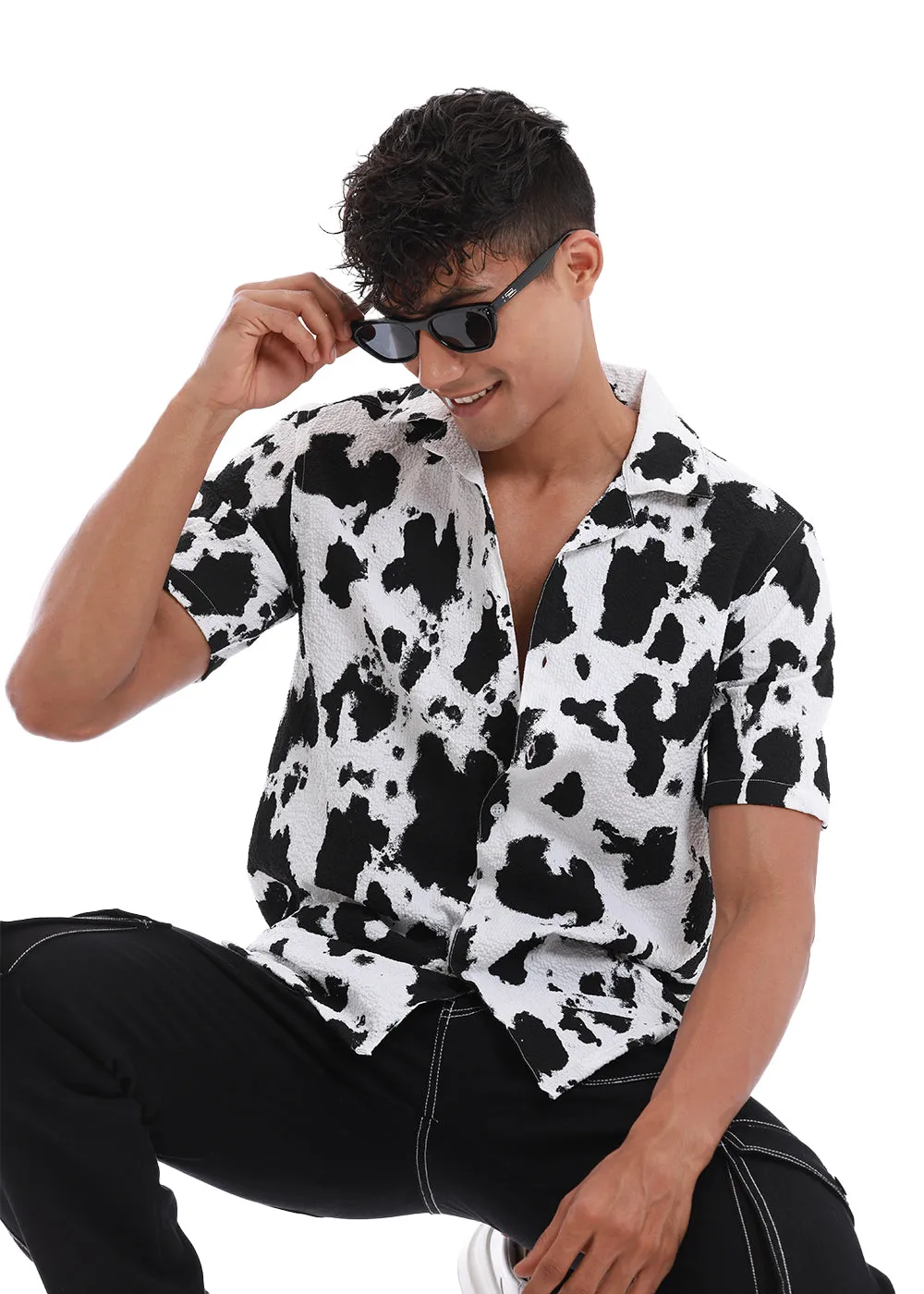 Abstract Black Print Popcorn Shirt