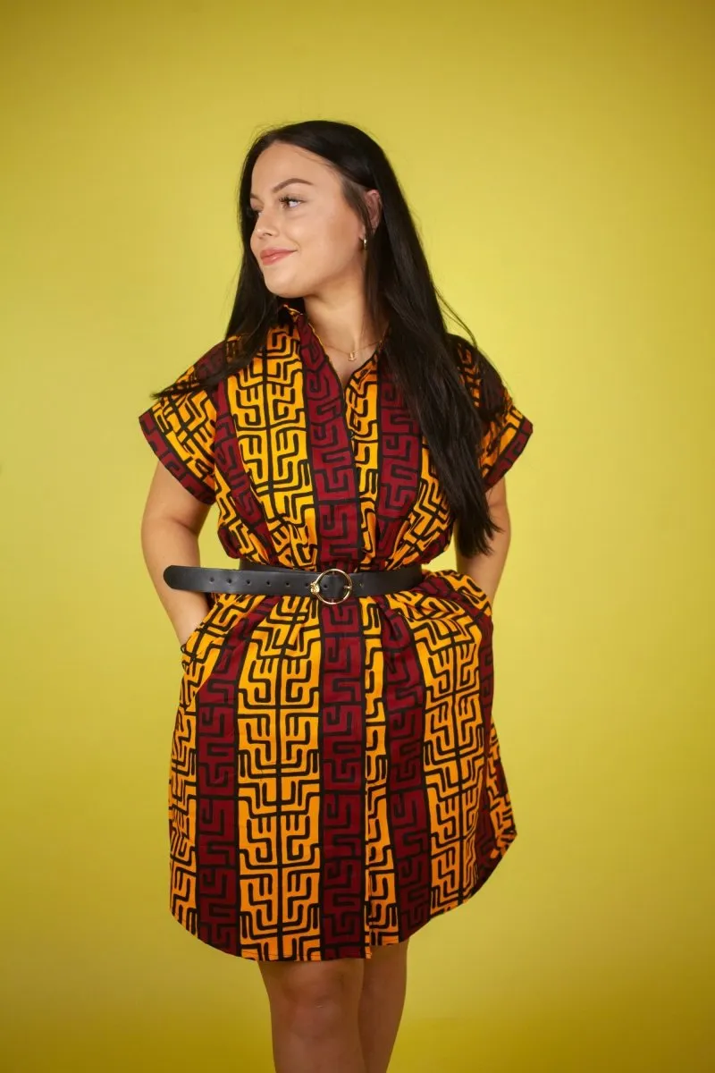 African Dress In Read & Yellow