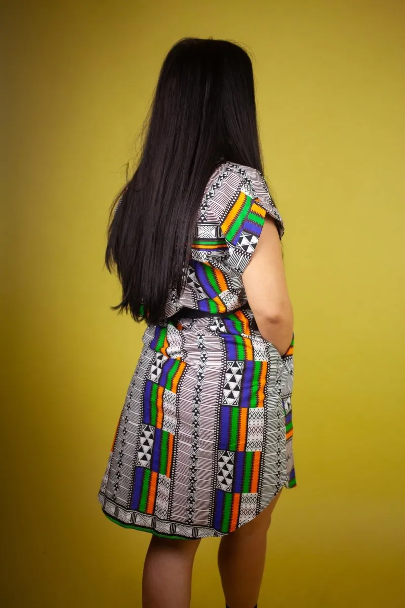 African Dress In White Kente