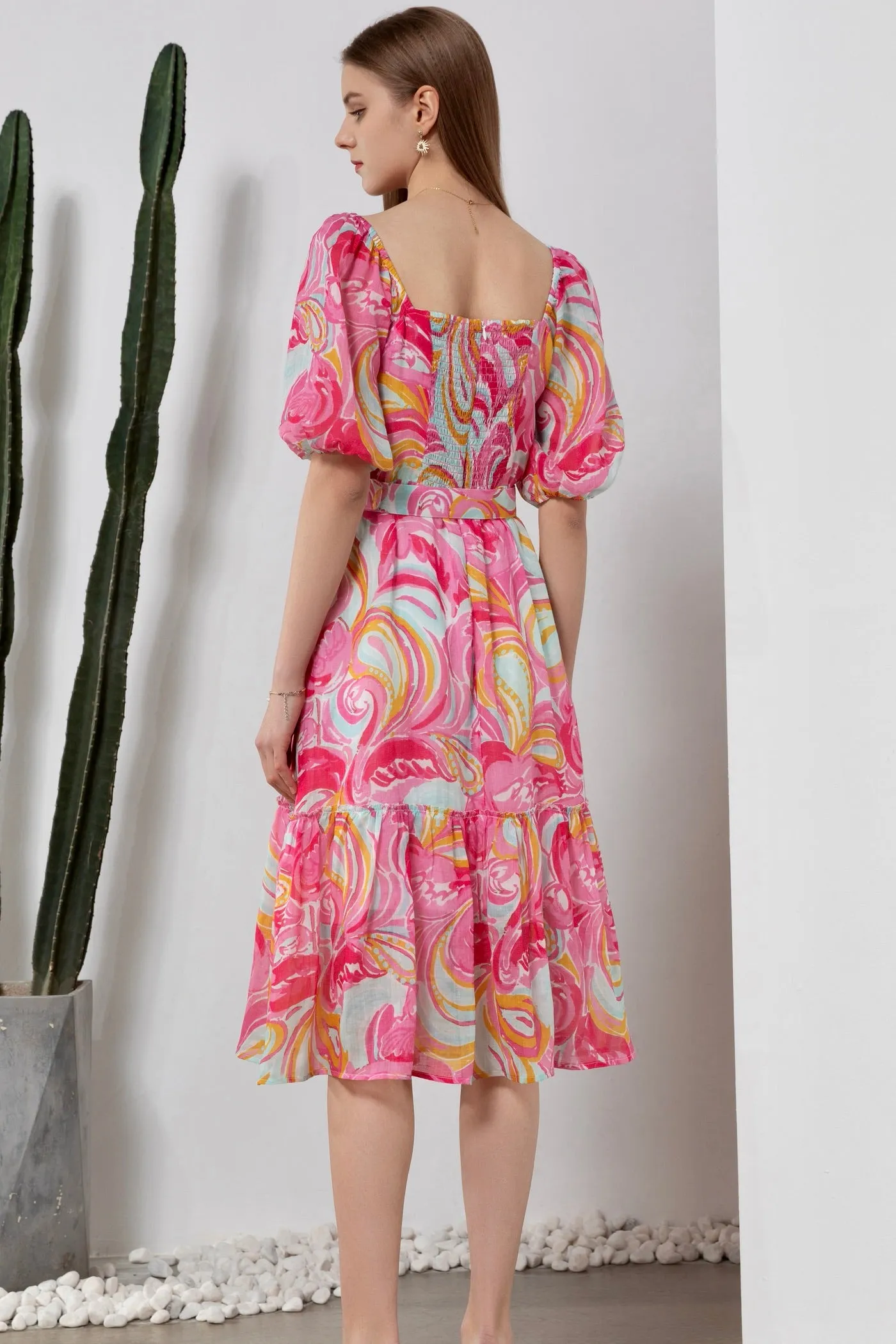 Anastasia Midi Linen Dress - Pink/Multi - GDS