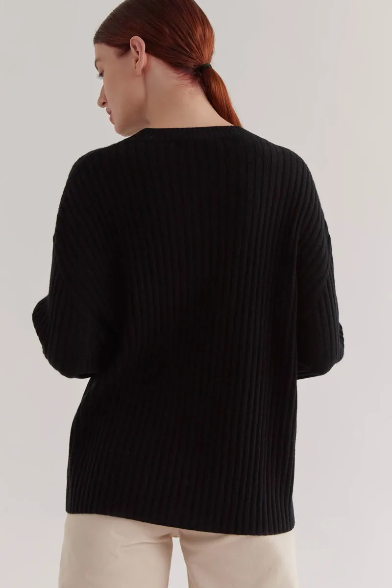 Assembly Label - Wool Cashmere Rib Long Sleeve Knit - Black