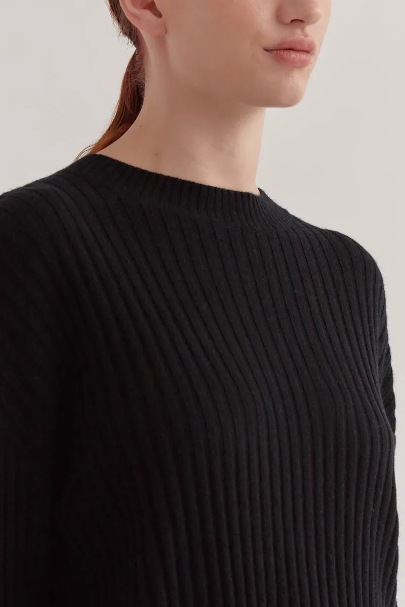 Assembly Label - Wool Cashmere Rib Long Sleeve Knit - Black