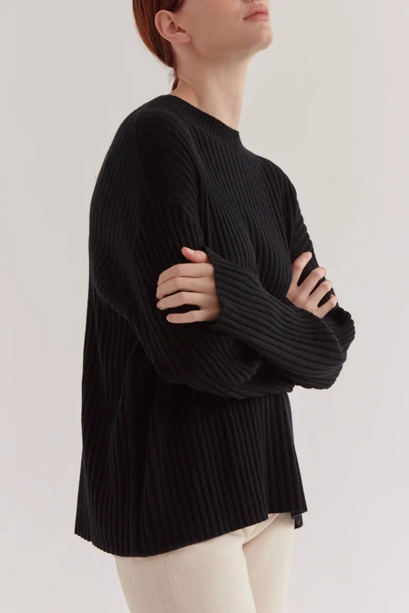 Assembly Label - Wool Cashmere Rib Long Sleeve Knit - Black