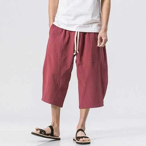 Baggy Loose Linen Calf Length Casual Shorts