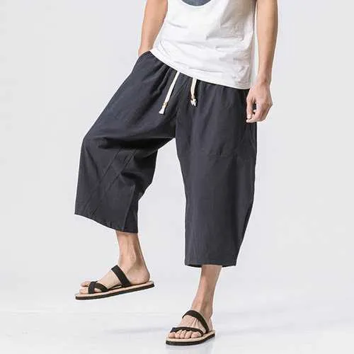 Baggy Loose Linen Calf Length Casual Shorts