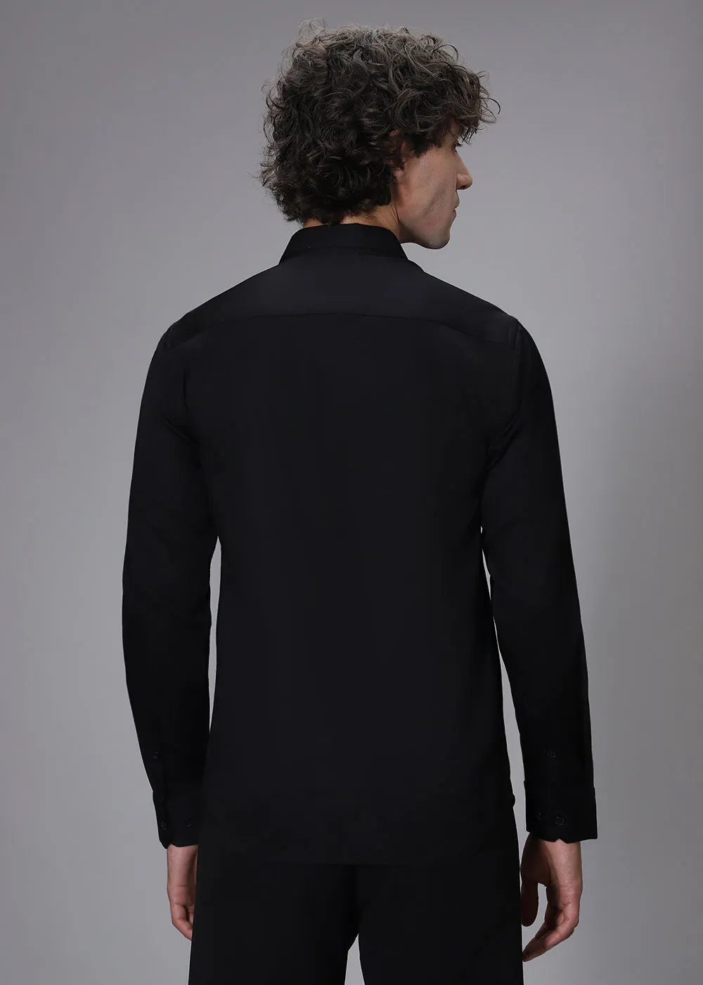 Bamboo Embroidery Black Designer Shirt