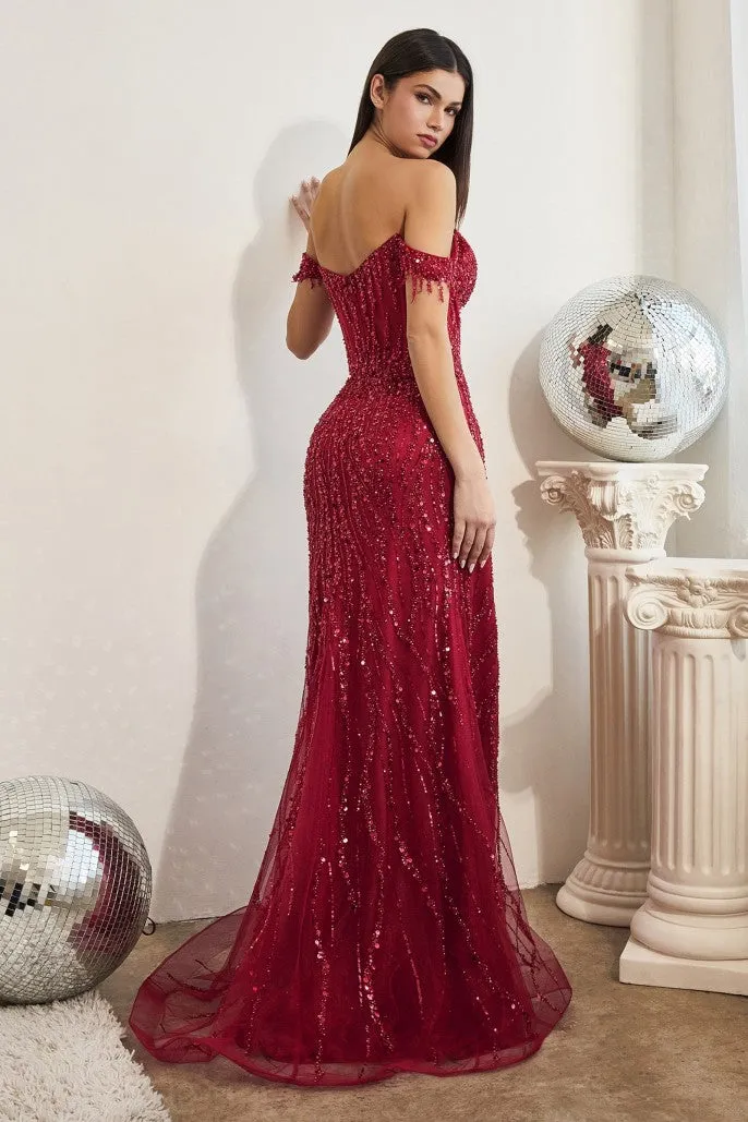 Beauteous | Off the Shoulder Sequin Gown | LaDivine CD0203