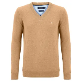 Benetti 100% Cotton V-Neck Knitwear - Biscuit