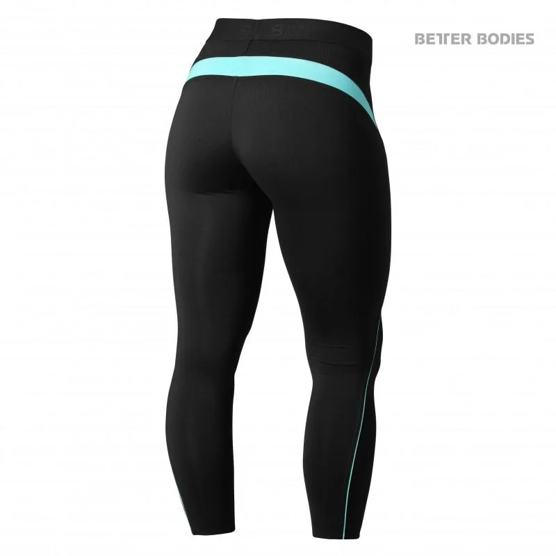 Better Bodies Fitness Curve Tights - Black-Aqua