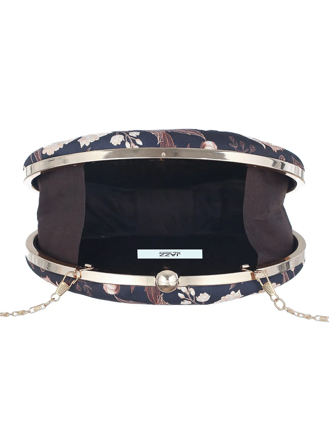 Black & Brown Floral Printed Embellished Box Clutch