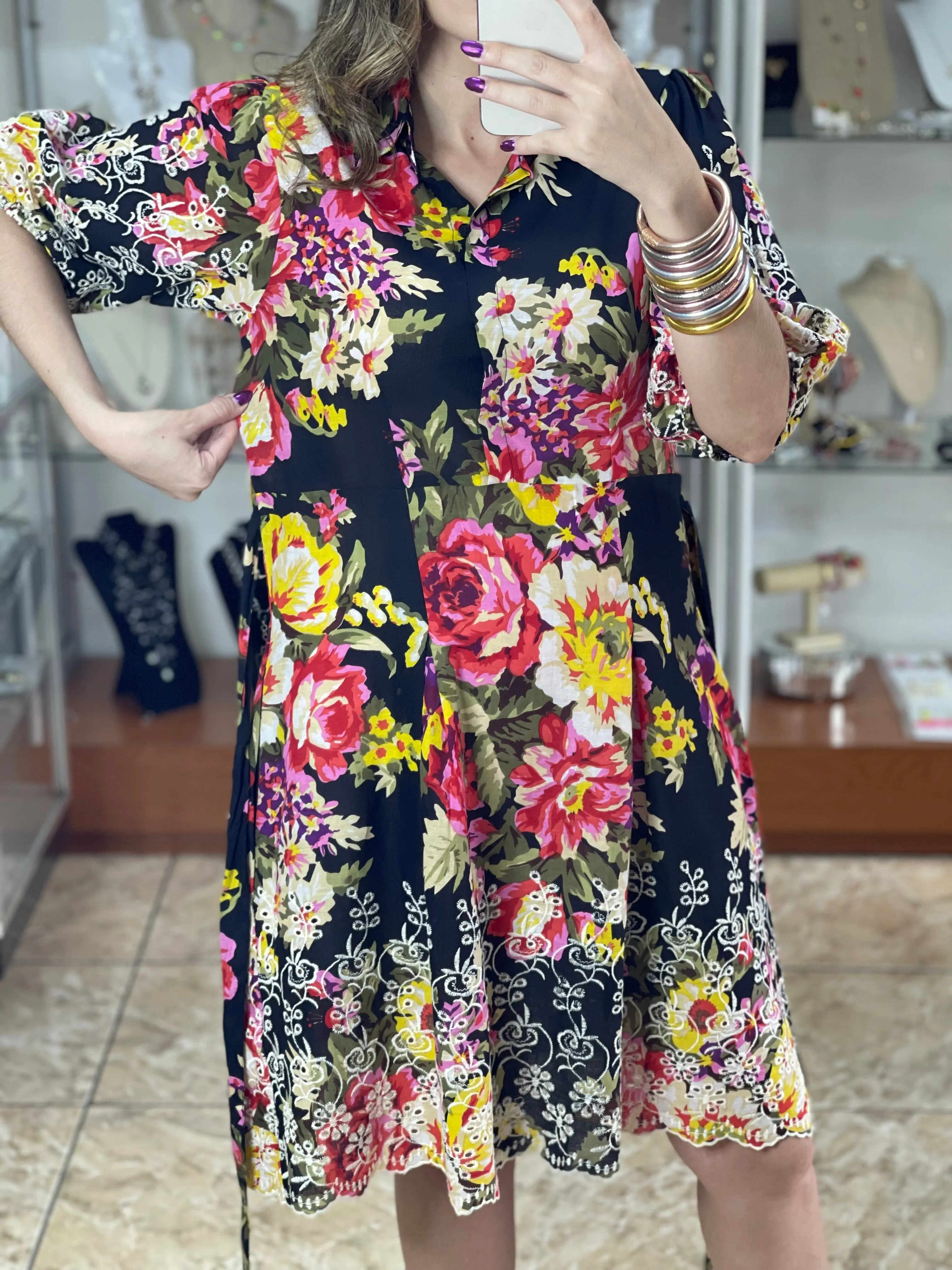 Black Floral Eyelet Dress