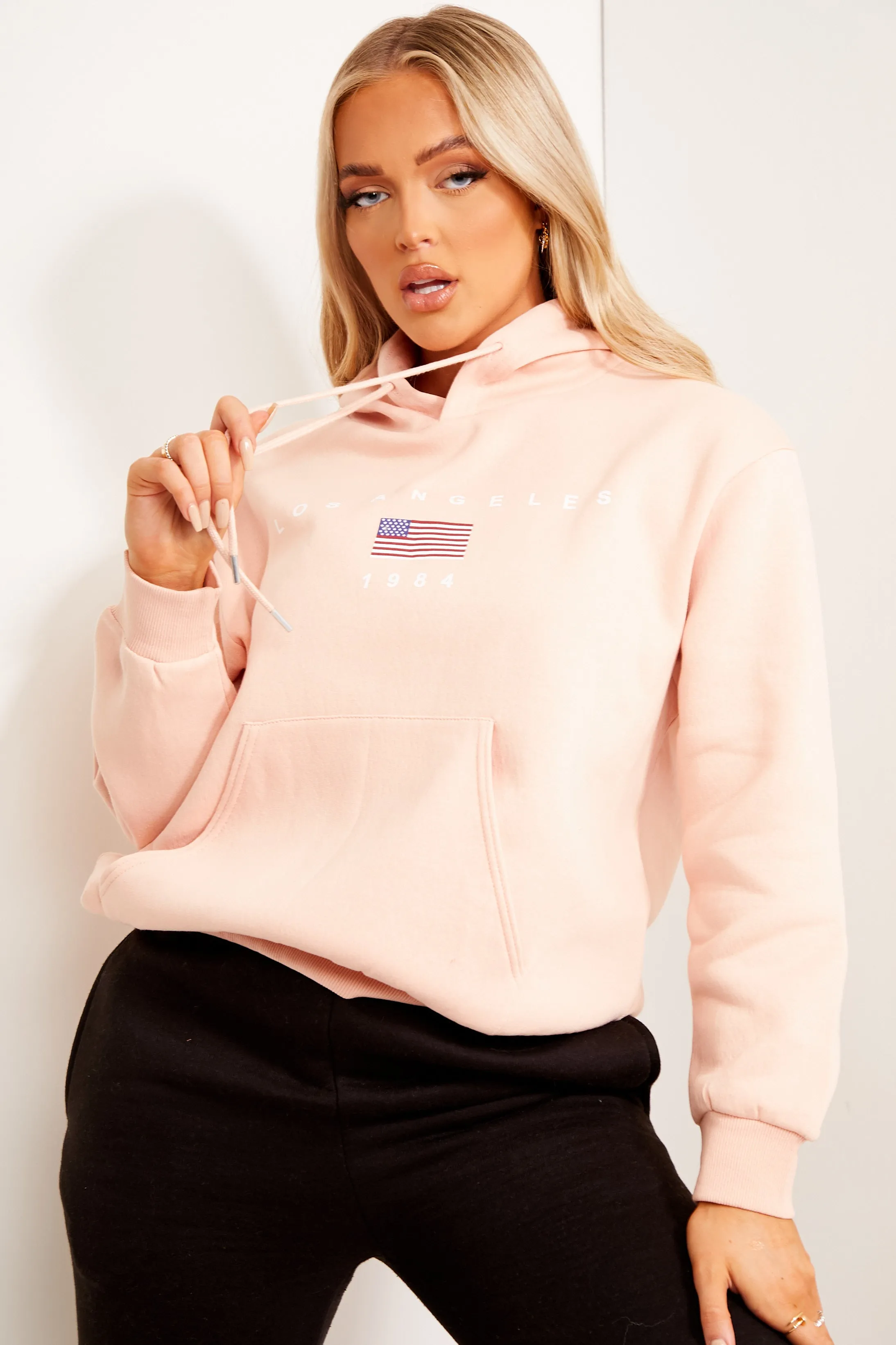 Blush Pink Los Angeles Slogan Oversized Hoodie