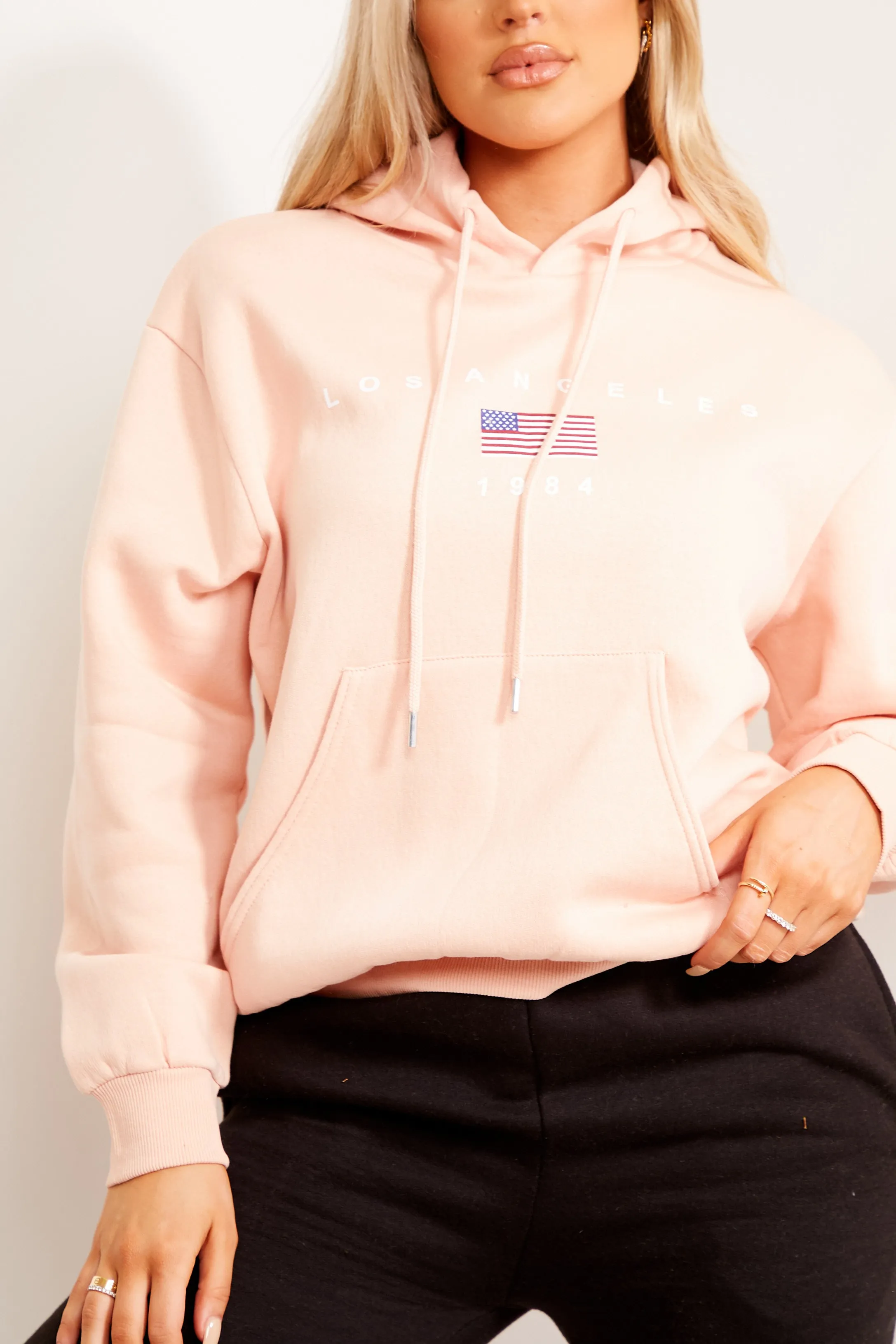 Blush Pink Los Angeles Slogan Oversized Hoodie