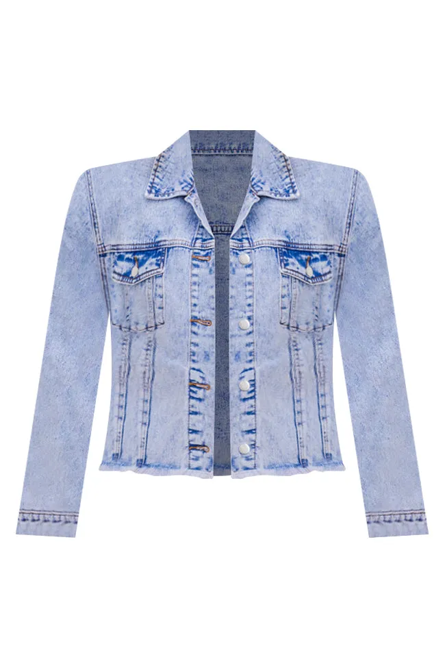 Born To Dream Light Wash Acid Wash Raw Hem Denim Jacket FINAL SALE