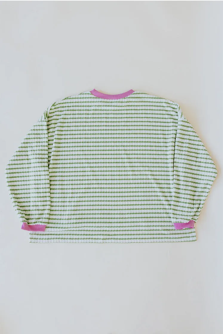 Boxy Long Sleeve - Green Stripe Terrycloth