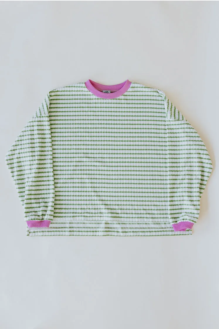 Boxy Long Sleeve - Green Stripe Terrycloth