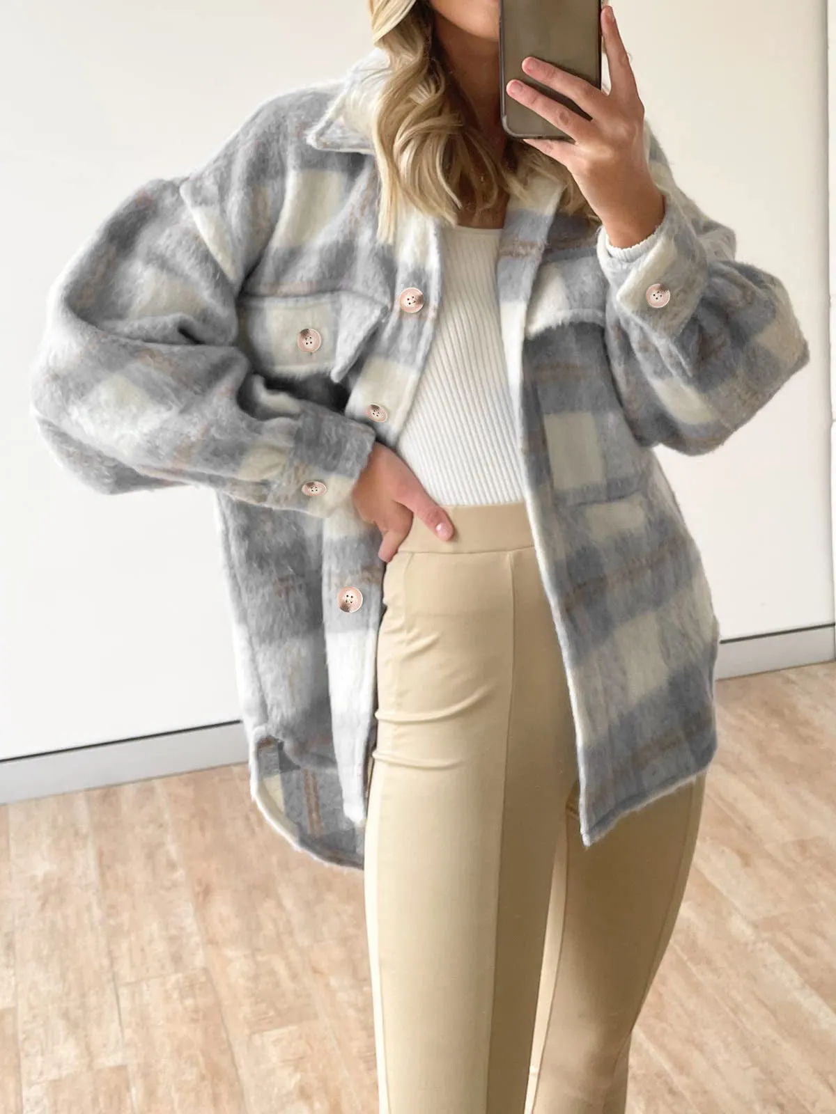 Button Down Long Sleeve Plaid Cardigan Outerwear