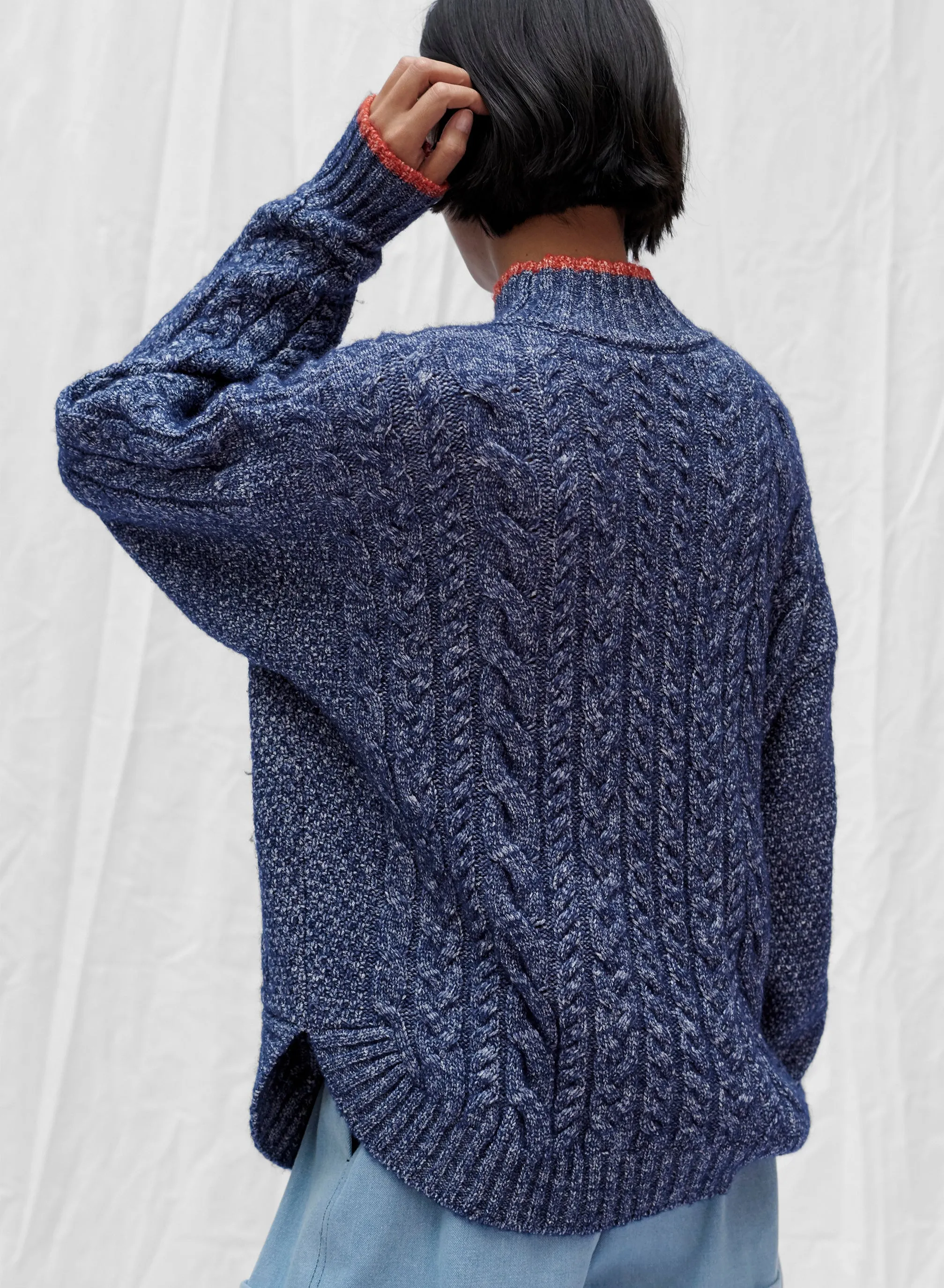 Cable Knit Sweater in Blue Melange