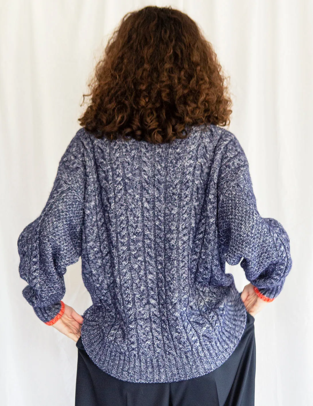 Cable Knit Sweater in Blue Melange