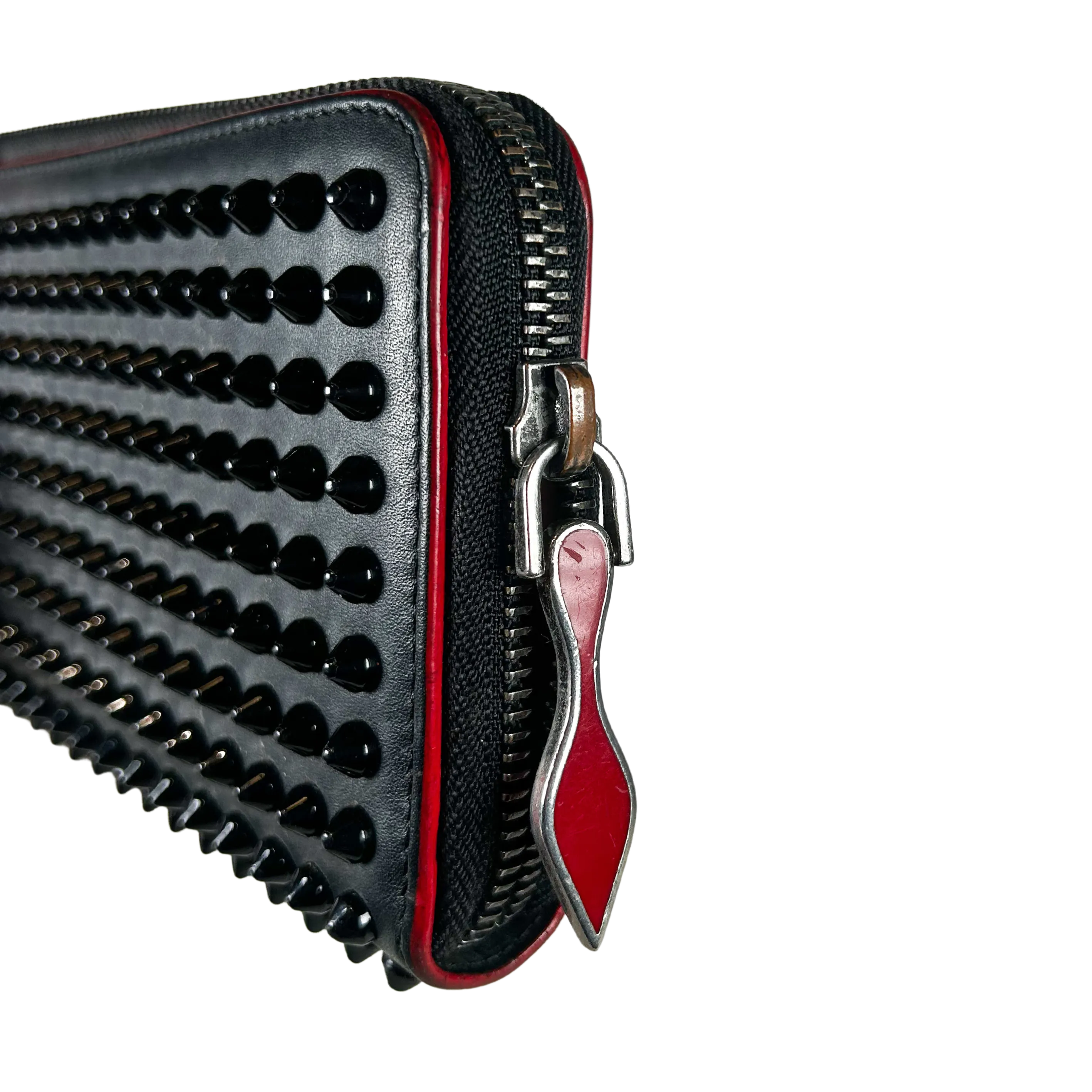 Calfskin Panettone Spiked Zip Around Wallet Black