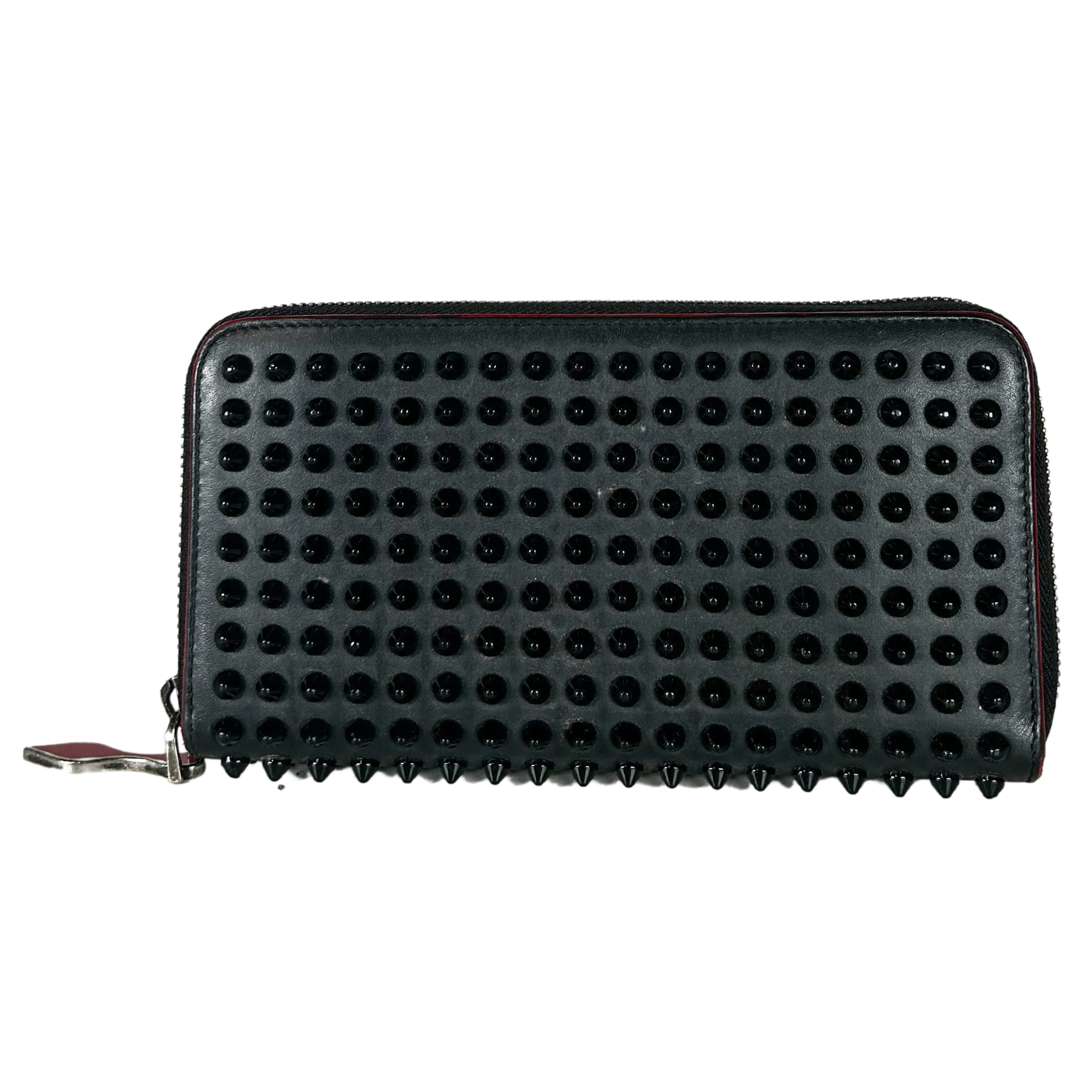 Calfskin Panettone Spiked Zip Around Wallet Black