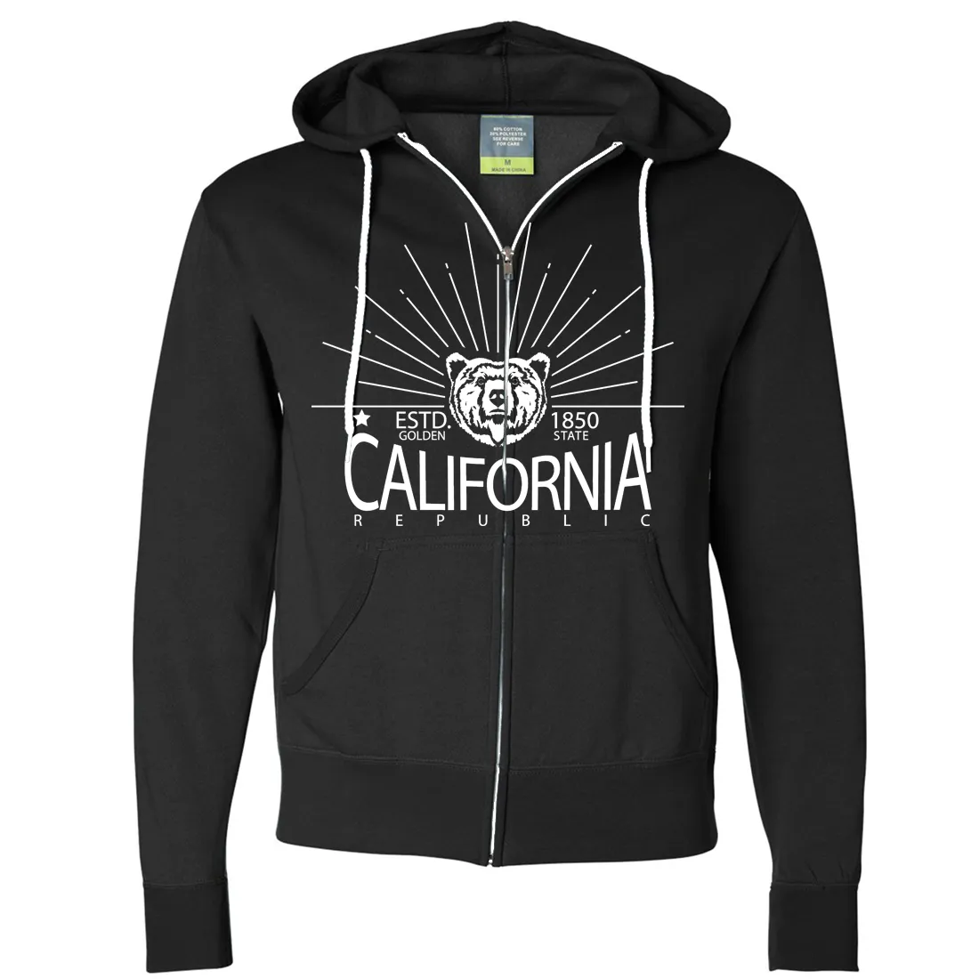 California Golden State White Print Zip-Up Hoodie