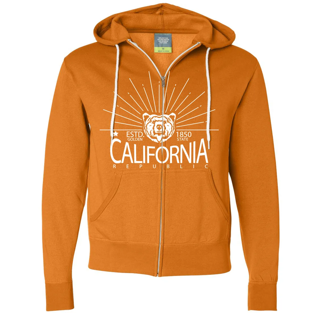 California Golden State White Print Zip-Up Hoodie