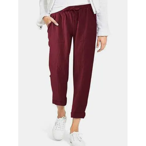 Casual Elastic Waist Cotton Pants