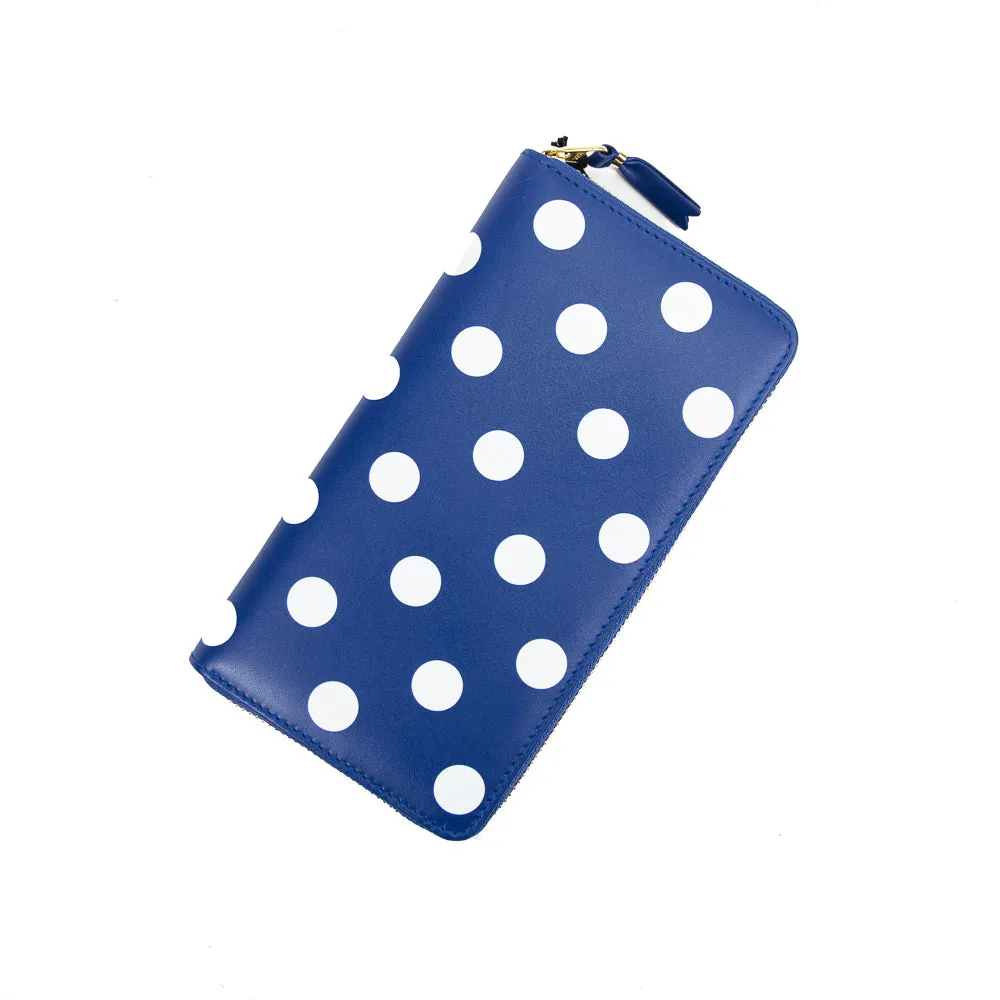 CDG Polka Dot Printed Leather Zip Wallet (Navy)