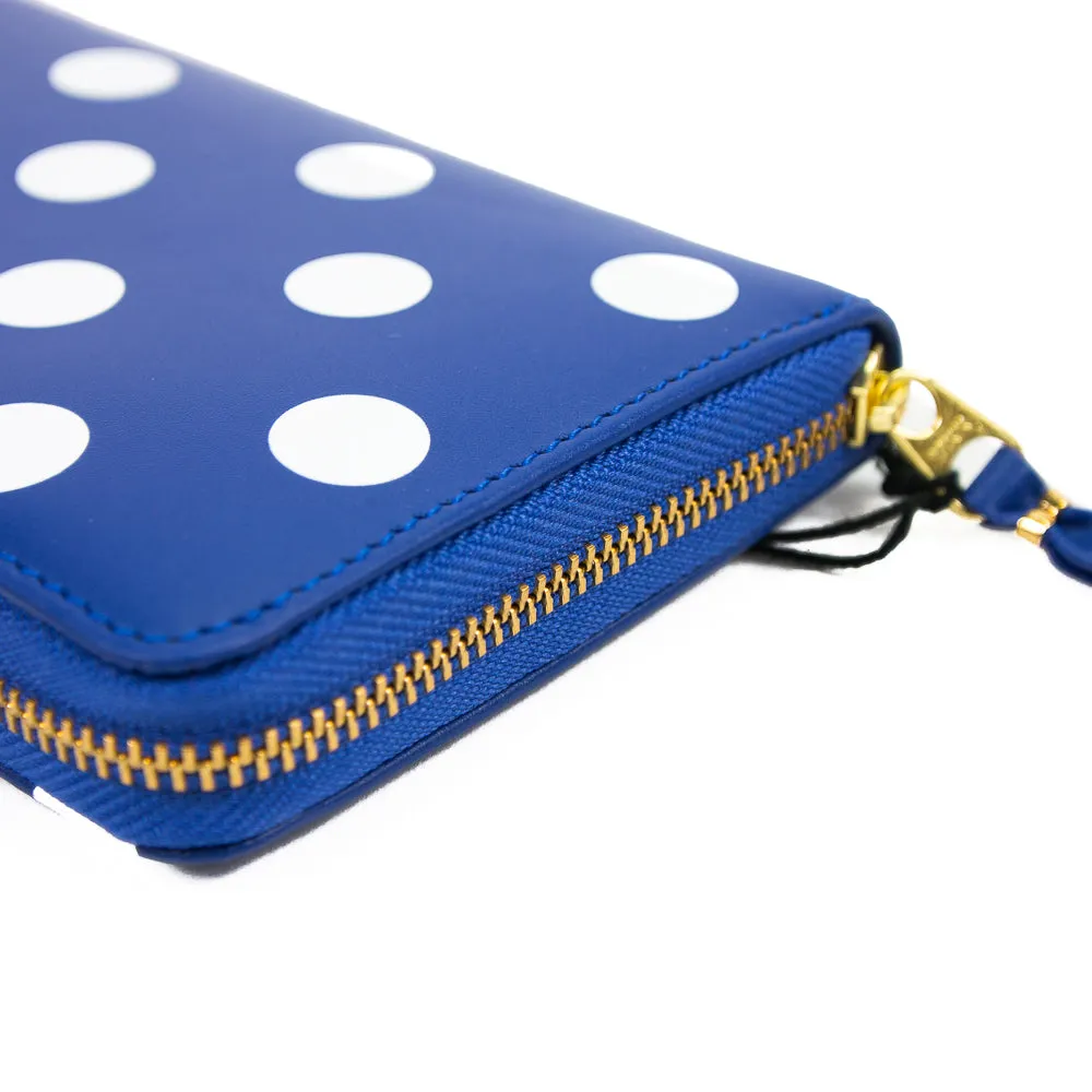 CDG Polka Dot Printed Leather Zip Wallet (Navy)