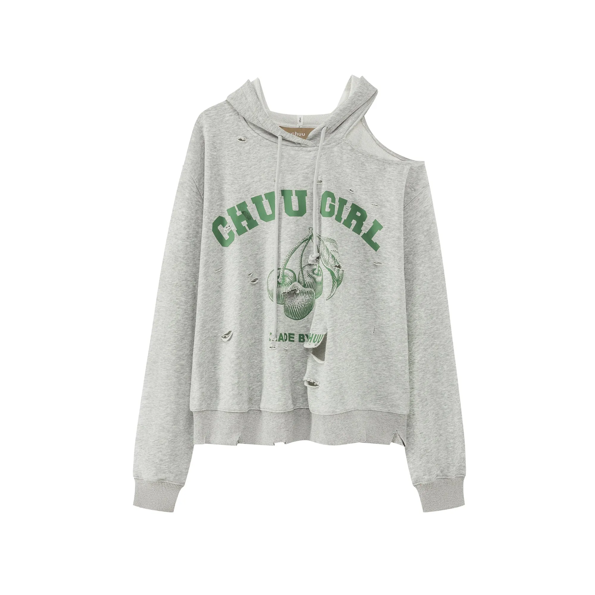 Chuu Girl Unbalanced Cutout Shoulder Hoodie