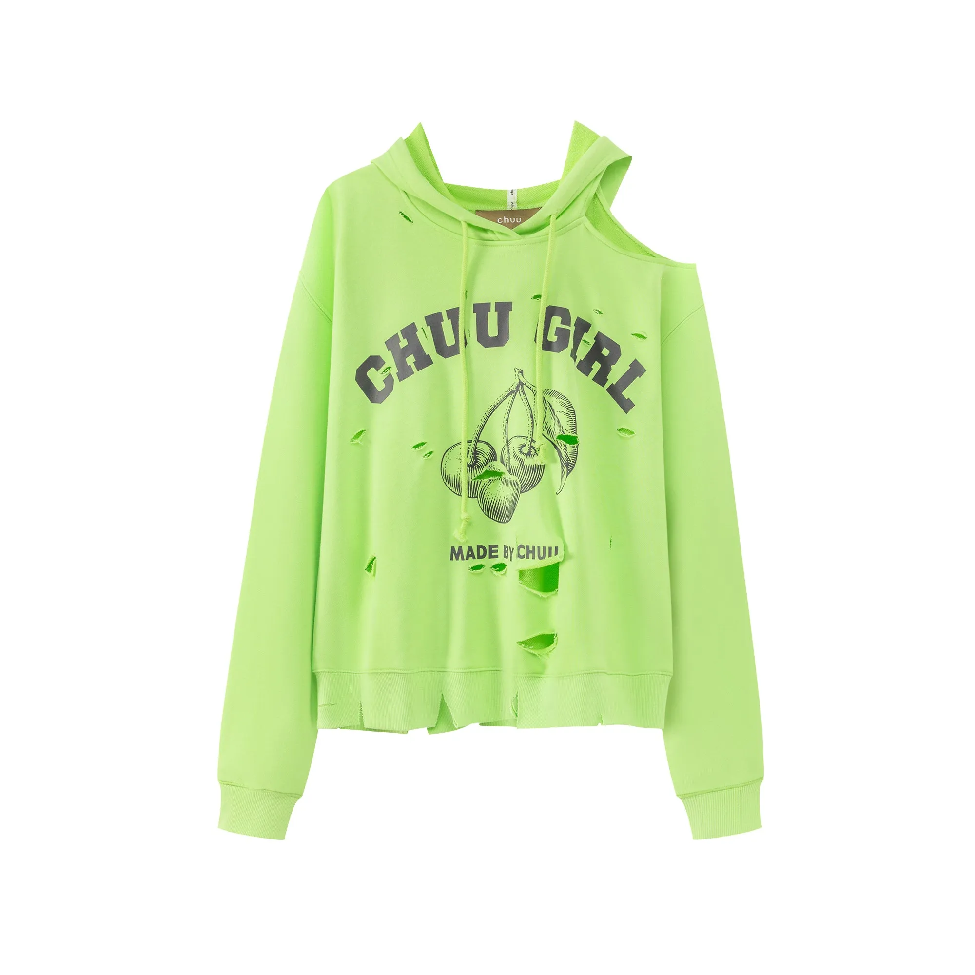 Chuu Girl Unbalanced Cutout Shoulder Hoodie