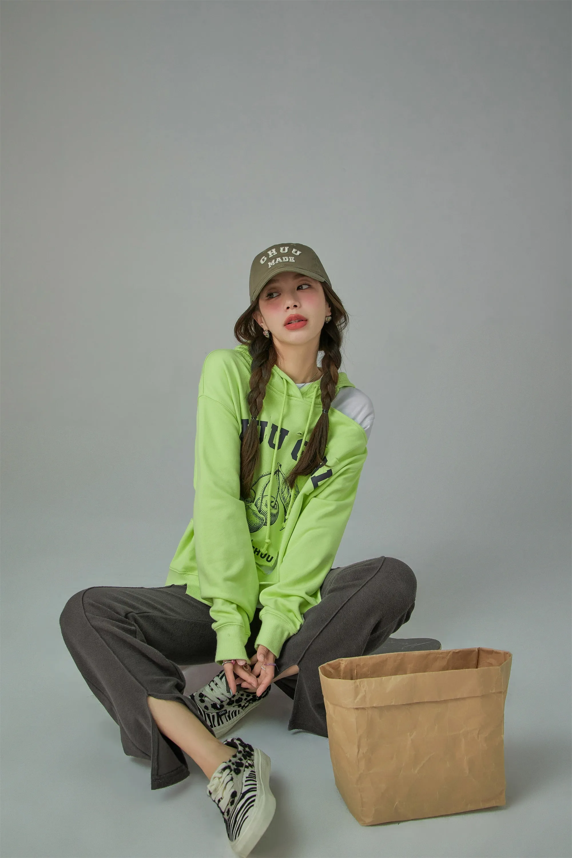 Chuu Girl Unbalanced Cutout Shoulder Hoodie