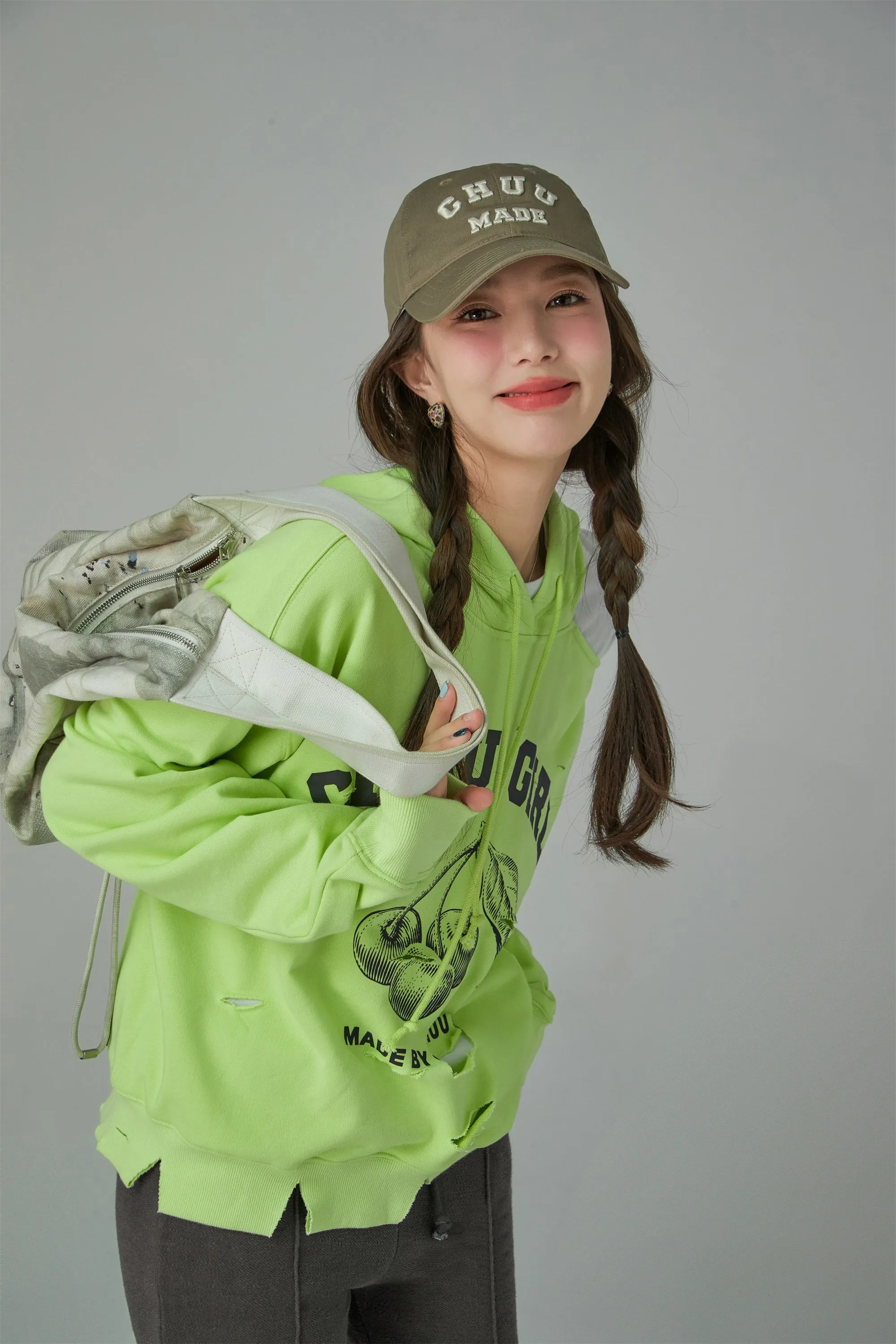 Chuu Girl Unbalanced Cutout Shoulder Hoodie