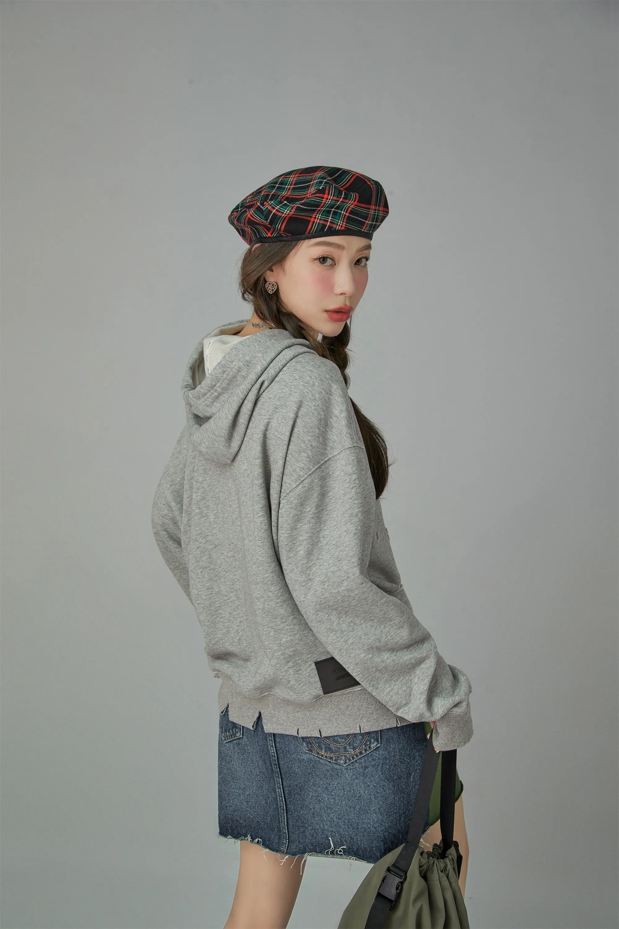 Chuu Girl Unbalanced Cutout Shoulder Hoodie