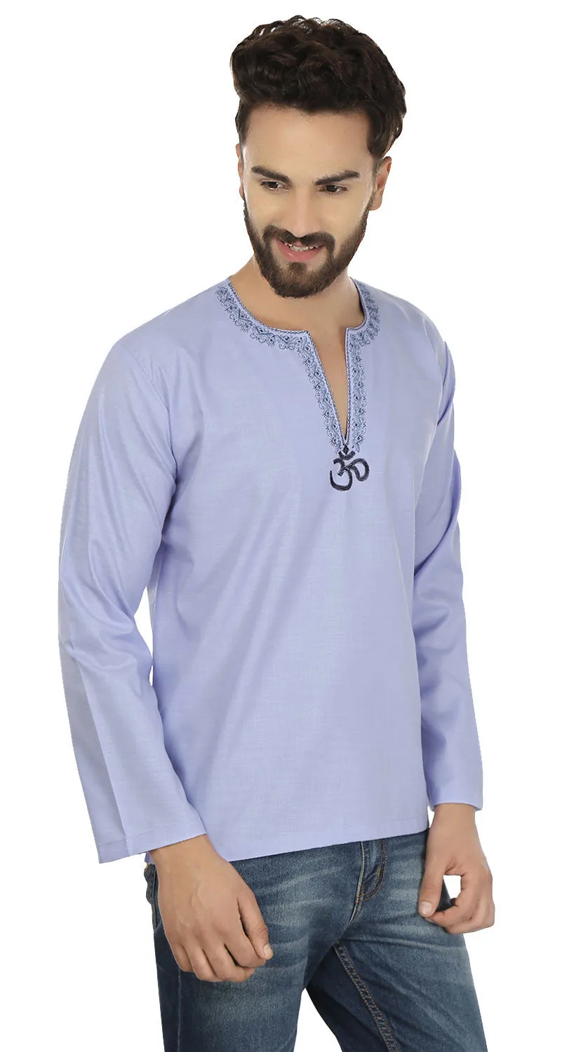 Cotton Dress Mens Short Kurta Shirt India Clothing (Blue)