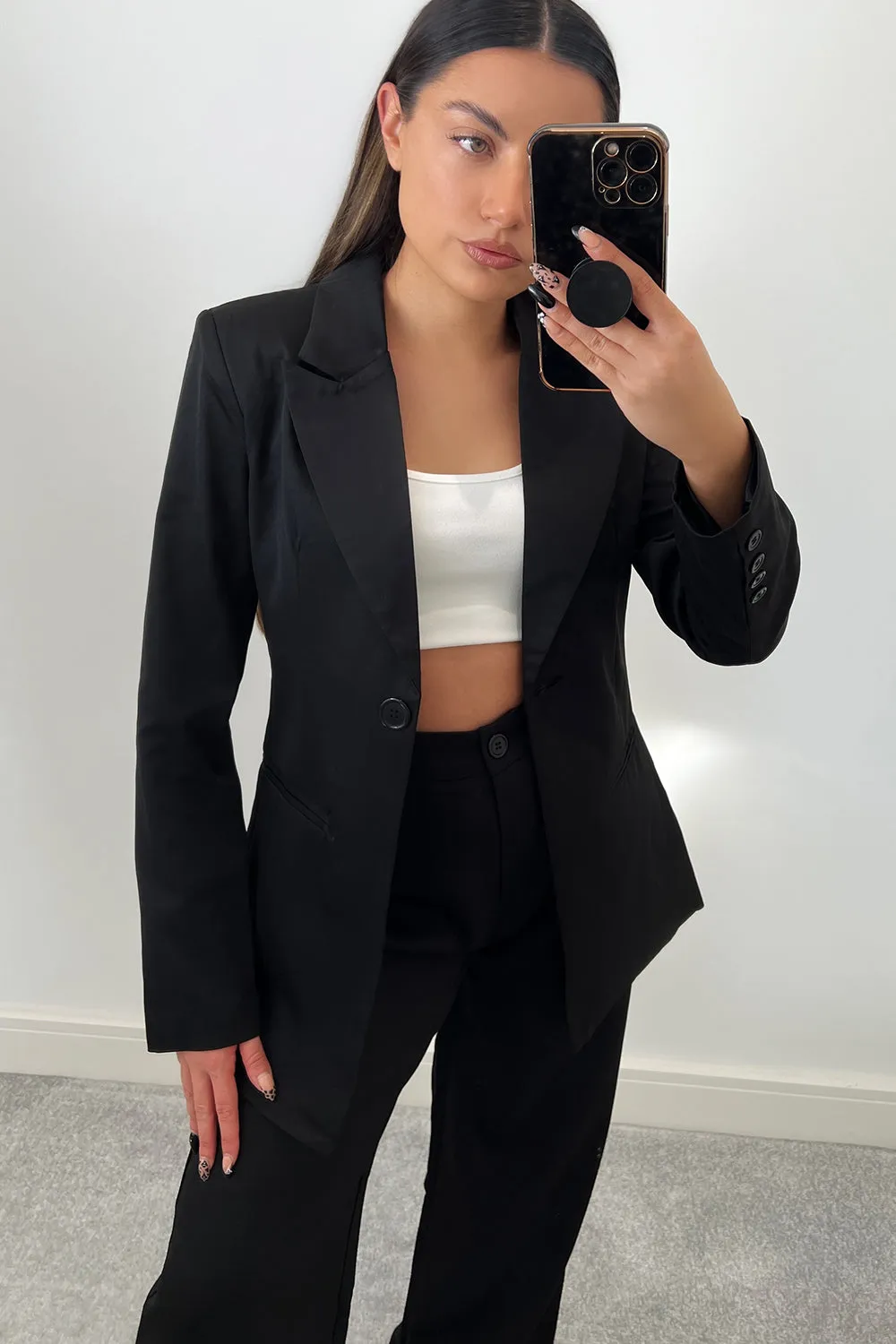 Cyndi Black Button Tailored Blazer