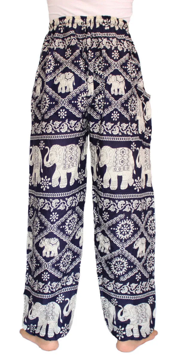 Dark Blue Elephant Harem Pants With Drawstring Waist