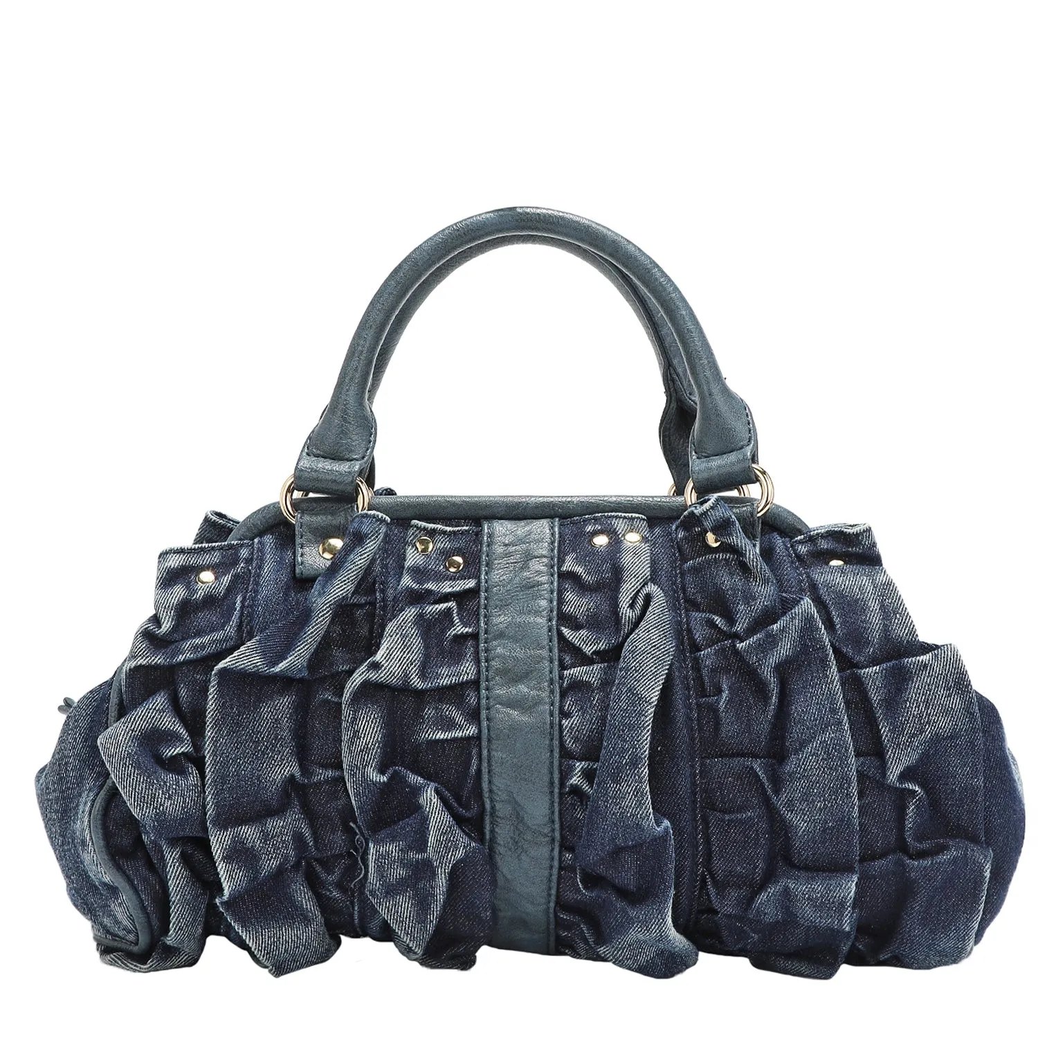 DENIM RUCHED HANDBAG