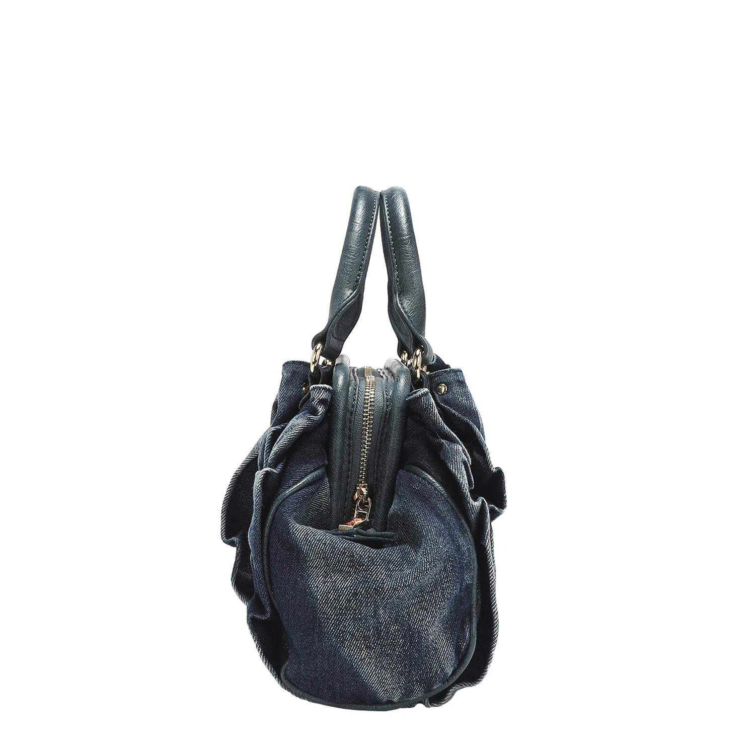 DENIM RUCHED HANDBAG