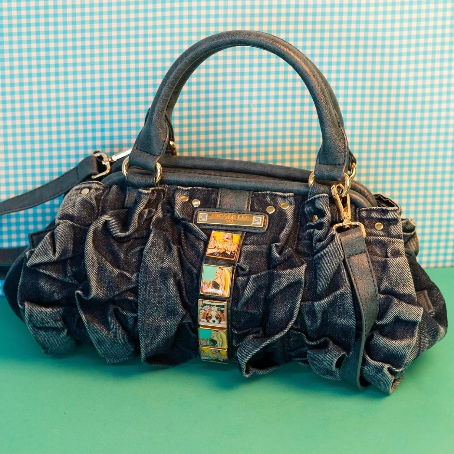 DENIM RUCHED HANDBAG