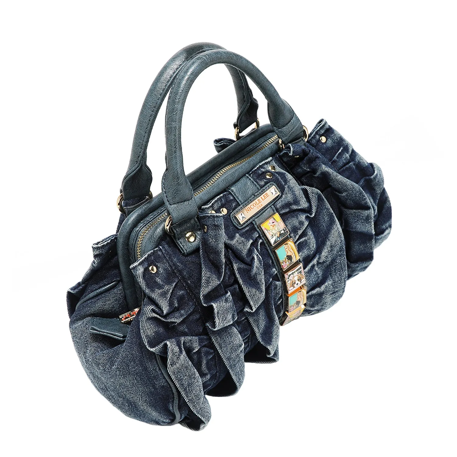 DENIM RUCHED HANDBAG