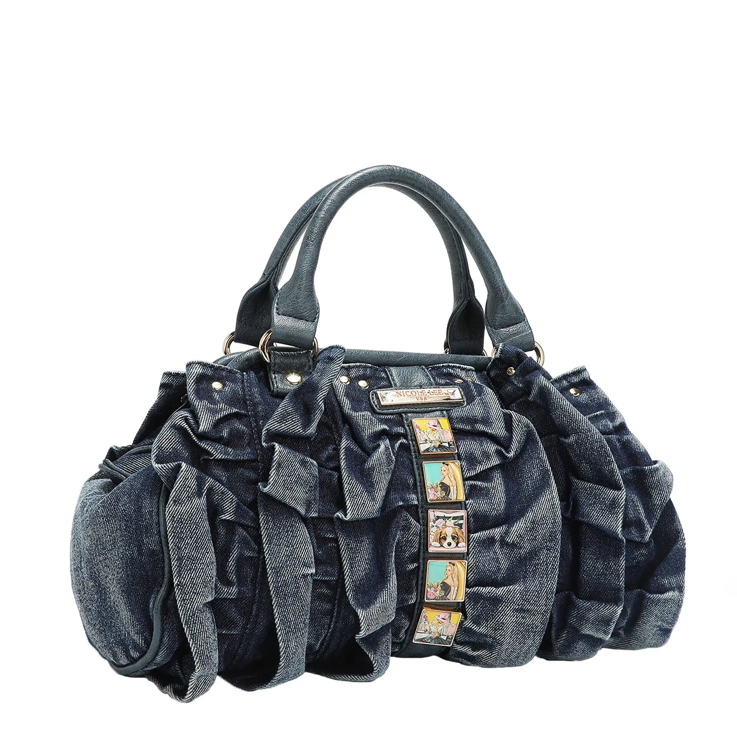 DENIM RUCHED HANDBAG