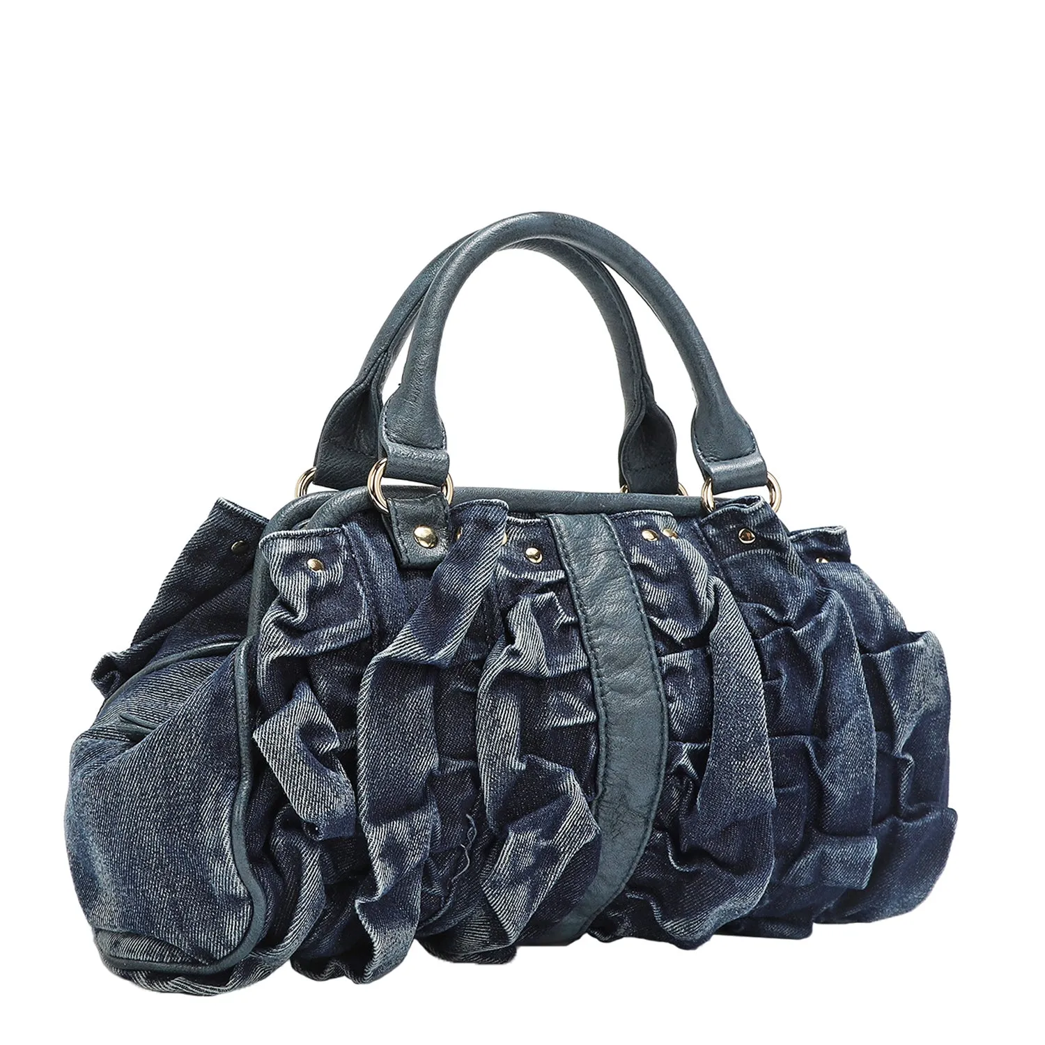 DENIM RUCHED HANDBAG