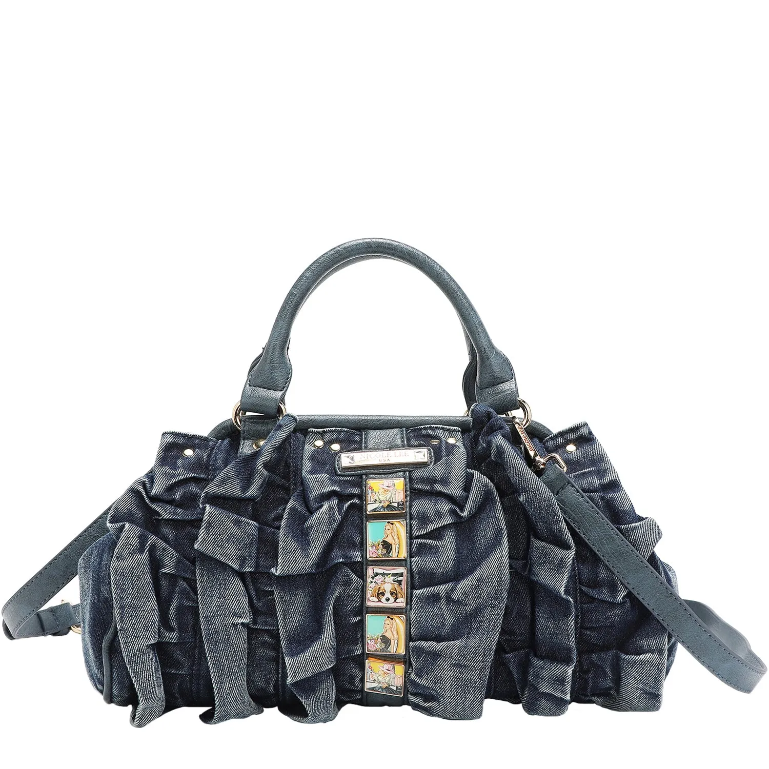 DENIM RUCHED HANDBAG