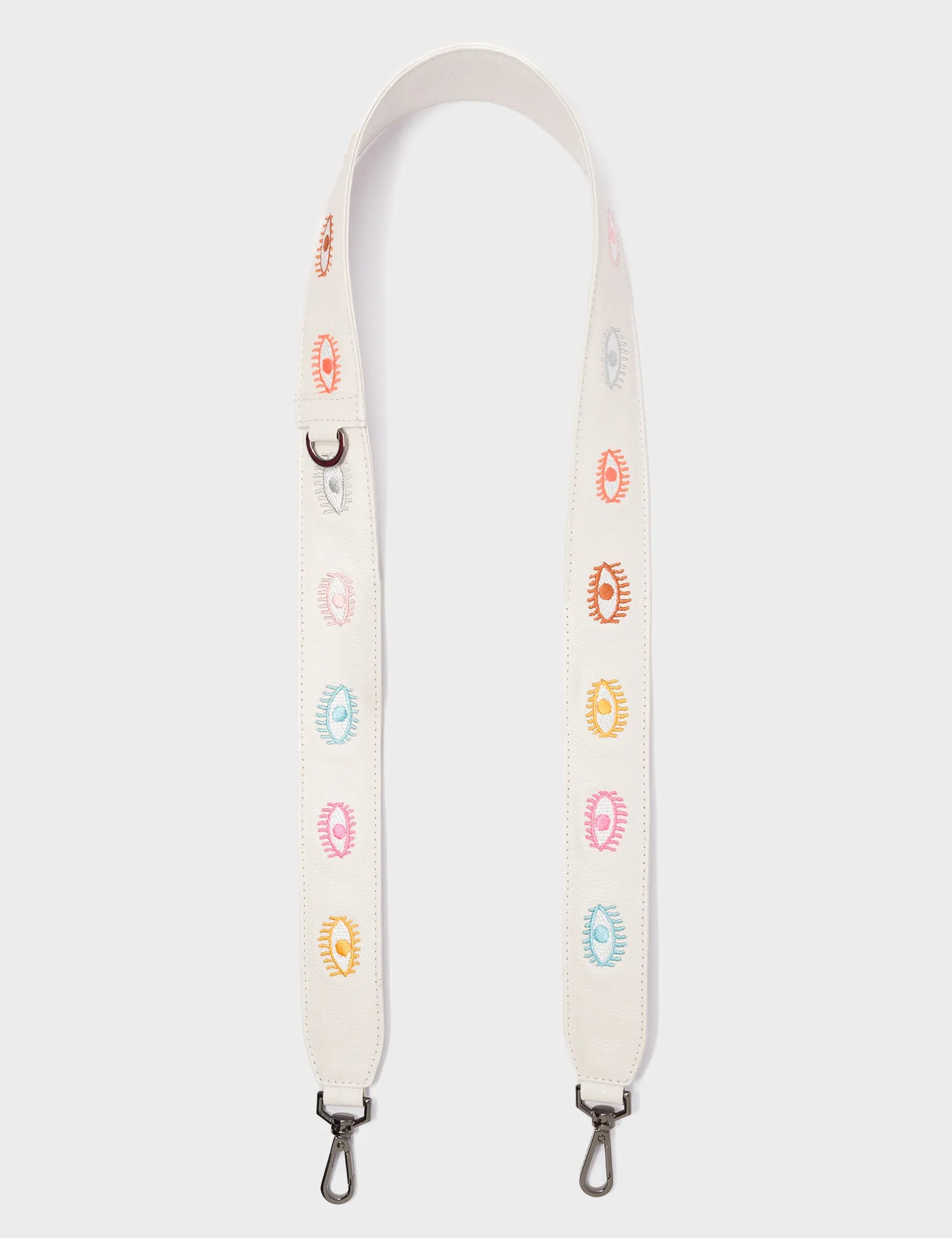 Detachable Cream Leather Shoulder Strap - Colorful Eyes Embroidery