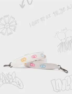 Detachable Cream Leather Shoulder Strap - Colorful Eyes Embroidery