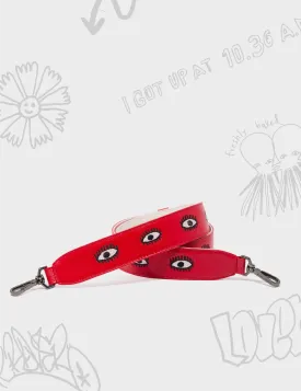 Detachable Red Leather Shoulder Strap - All Over Eyes Embroidery